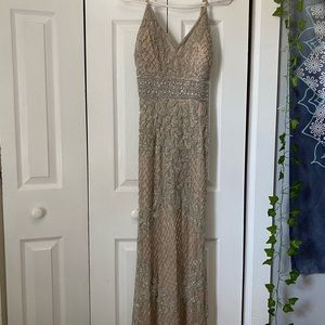 COPY - Beautiful long champagne dress size 0 with intricate detailing.